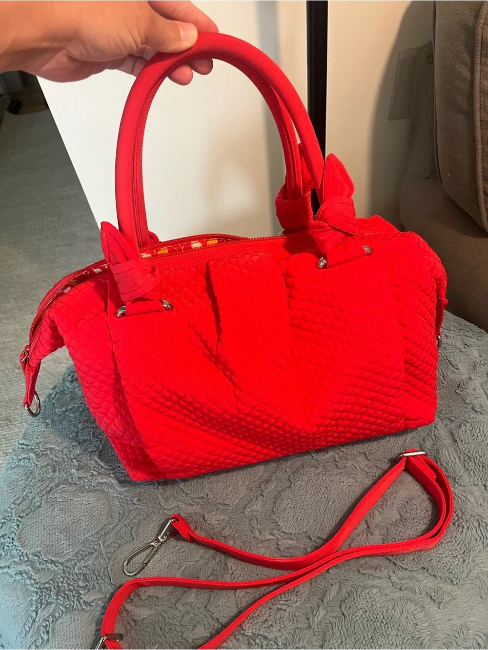 Vera Bradley Bright Red Quilted Satchel with Removable Strap